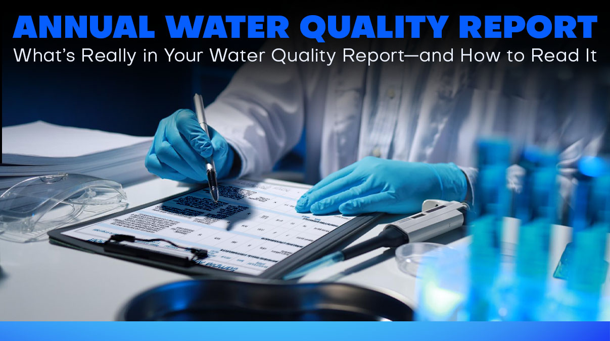 Reviewing an annual water quality report showing drinking water test results and compliance data
